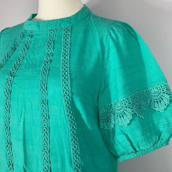 🌸New York & Co Boho Dress Linen Blend with pockets & puff sleeves size small - Picture 2 of 10